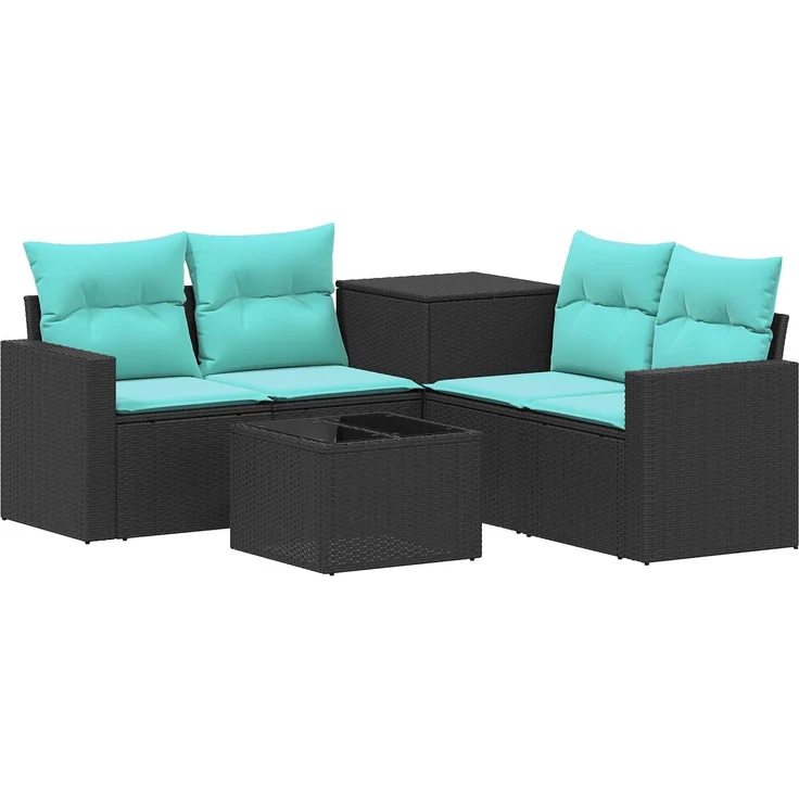 vidaXL Sofa Set 6 stk. Schwarz und Blau Polyrattan und Stahl 3447393 – Bild 2