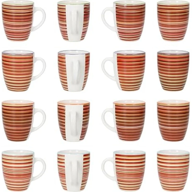 MamboCat Becher 4er Set Linea Kaffeebecher 320ml Steingut-Tassen 4 Pers gestreift Tee, Steingut – Bild 5