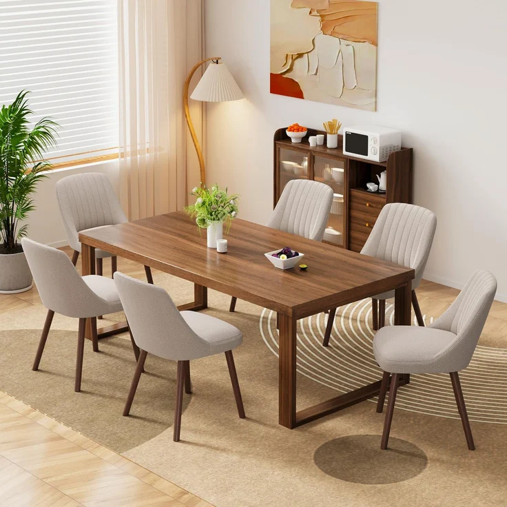 MALOL Esszimmerstühle 6er Set, Polsterstühl mit Rückenlehne, Küchen Stühle, Ergonomischer Essstuhl mit vertikaler Rillensteppung am Rücken, Moderne Esszimmer Stühle für Wohnzimmer Café, Kamel