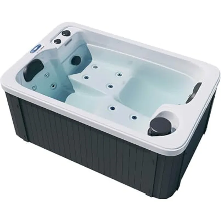 Home Deluxe Outdoor Whirlpool HORIZON, 2 Liegeflächen, Unterwasserbeleuchtung, Ozonendesinfektion, integrierter Wasserfall, korrosionsbeständiger Holzrahmen