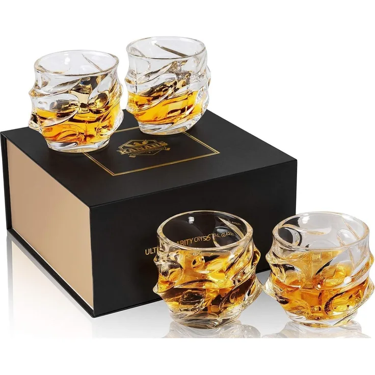 4-teiliges Bleifrei Kristall Whisky Gläser Set 320ml Luxus Geschenk