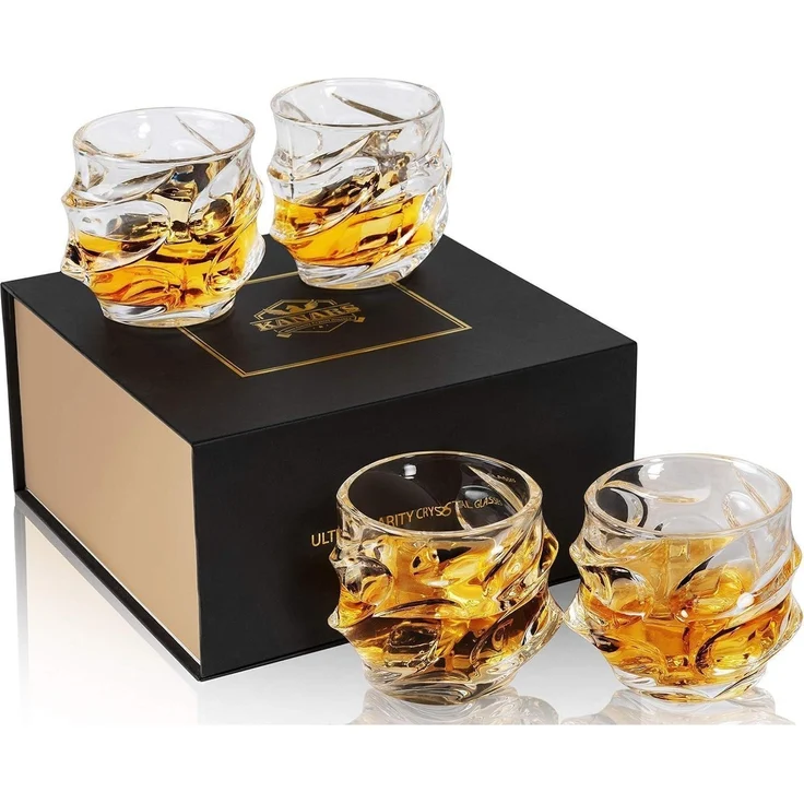 4-teiliges Bleifrei Kristall Whisky Gläser Set 320ml Luxus Geschenk – Bild 1