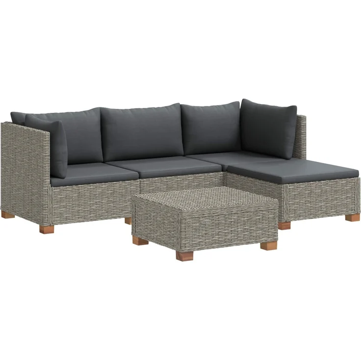 vidaXL 5 Stk. Rattan-Lounge-Set mit Kissen GENDT Naturrattan Kubu Grau 3429849 – Bild 2