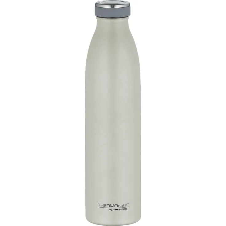 THERMOcafé by THERMOS TC BOTTLE beige matt 0,75l, Isolierflasche aus Edelstahl, kohlensäurefest, 12h heiß 24h kalt, Auslaufsicher, für Schule, Unterwegs & Büro