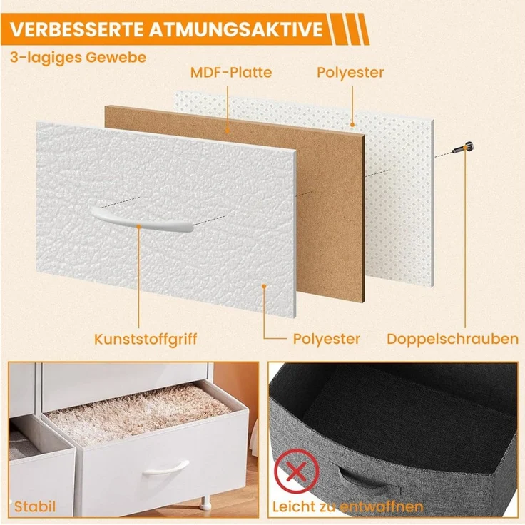 DUMOS Stauraumschrank Kommode mit Stoffschubladen, Stoffkommode für Schlafzimmer Geeignet Schubladenschränke – Bild 3