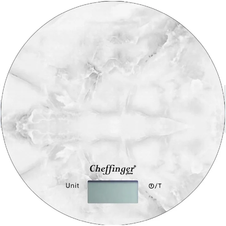 Cheffinger 5 Kg LCD-Display Küchenwaage Glass Marmor Weiß Design Antirutsch Backwaage Waage