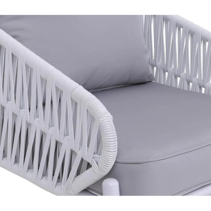 Aluminium-Gartenstuhl HWC-P90, Loungestuhl Sessel Outdoor, Seilgeflecht Rope Stoff/Textil (180g/m²) ~ hellgrau – Bild 6