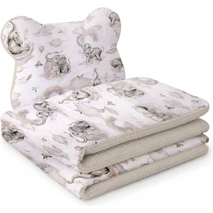 Babynest Nestchen Baby Set für Neugeborene – 5-teilig – Kuschelnest aus 100% Baumwolle & Waffelpique – Babykokon tragbar – für Babybett, Kinderbett & Kinderwagen – OEKO-TEX - Elefanten und Sand – Bild 8