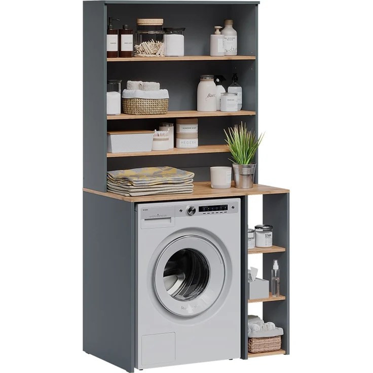 Waschmaschinenschrank Viktor Anthrazit/Goldkraft Eiche 93.6 x 88.2 cm 2 Teile mit Regal Vicco – Bild 5
