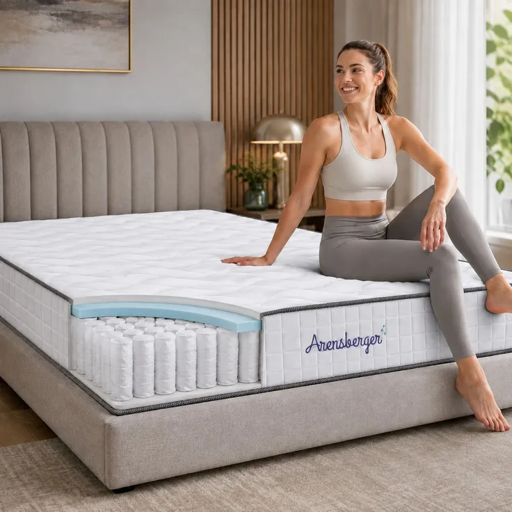 Arensberger JANA Federkernmatratze - 20cm Höhe - Matratze mit Gelschaum Schicht - H3 Mittelfest – 7 Zonen - Federkern - Liegekomfort 100x200cm