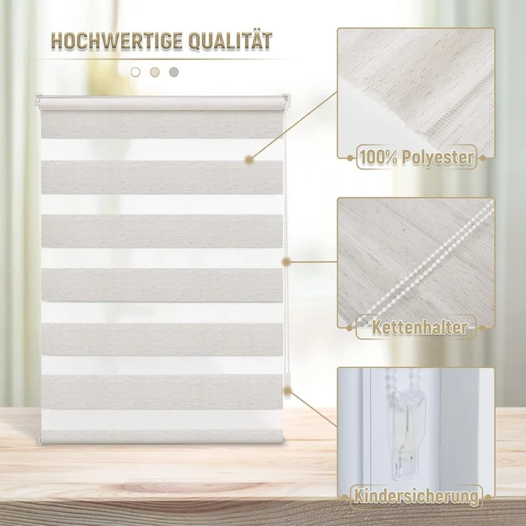 Deswell Doppelrollo Klemmfix ohne Bohren Leinen B45 x H210 cm (Stoffbreite 41cm) Rollos für Fenster ohne Bohren für Fenster mit Lichtdurchlässig & Verdunkelnd/Höhe Stufenlos Verstellbar – Bild 7