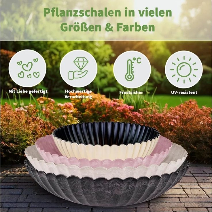 matches21 HOME & HOBBY Blumentopf Runde Pflanz-Schalen gewellt für draussen sand beige marmoriert 22 cm (2 St), Wetterfeste Blumen-Schale als moderne Outdoor Gartendeko Grabschmuck – Bild 3