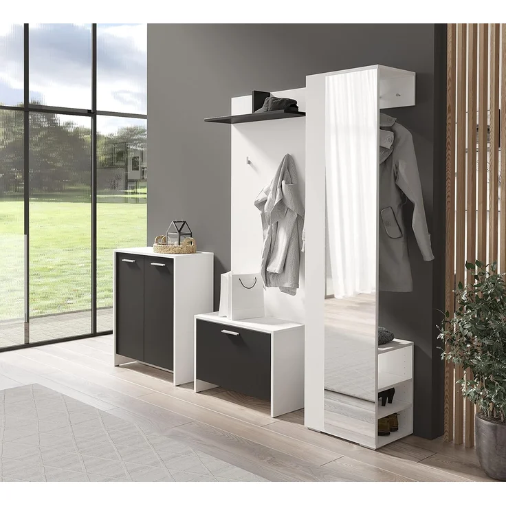 byLIVING Sitzbank BEN / Schuhschrank in matt weiß / Front schwarz / kleine Flur-Kommode mit Klappe und Einlegeboden / B 60, H 48, T 35 cm – Bild 3