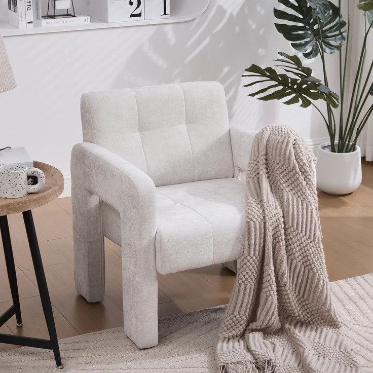 LVHOM Sessel Skandinavischer Stil, Polstersessel Cordstoff, Relaxsessel Einzelsessel Loungesessel, für Wohnzimmer, Büro, Schlafzimmer, Beige – Bild 2