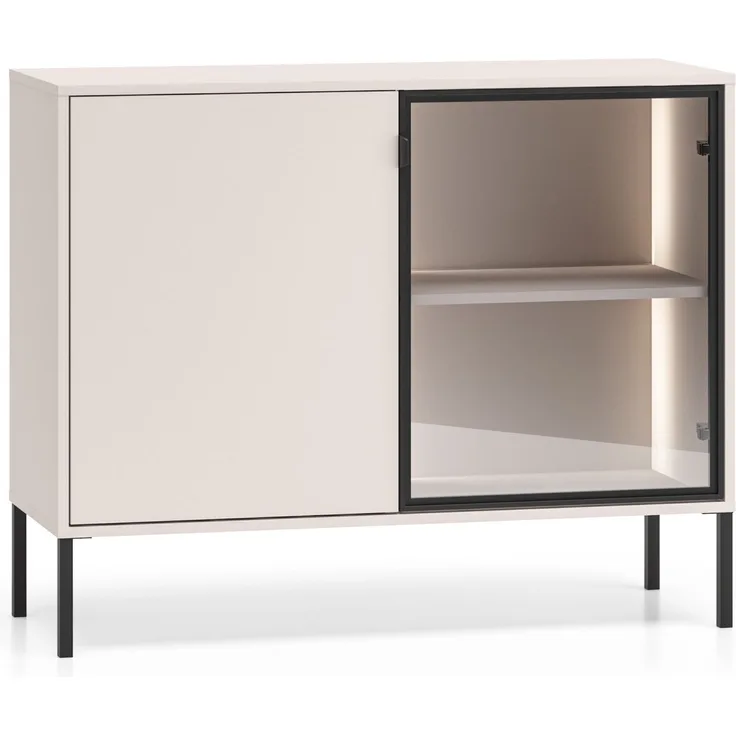 Selsey 'Barnee' – Sideboard mit beleuchteter Glasvitrine, Kaschmir, 107 cm