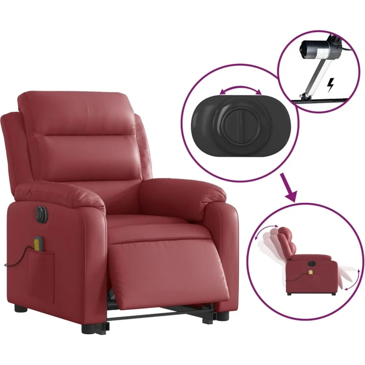 vidaXL Massagesessel mit Aufstehhilfe Elektrisch Weinrot Kunstleder 3205067 – Bild 5
