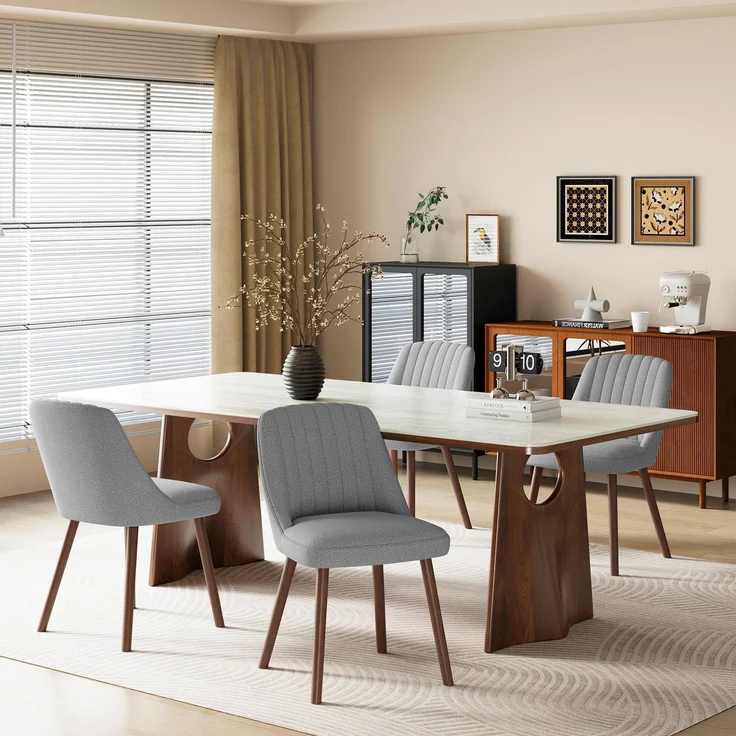 MALOL Esszimmerstühle 4er Set, Polsterstühl mit Rückenlehne, Küchen Stühle, Ergonomischer Essstuhl mit vertikaler Rillensteppung am Rücken, Moderne Esszimmer Stühle für Wohnzimmer Café, Grau
