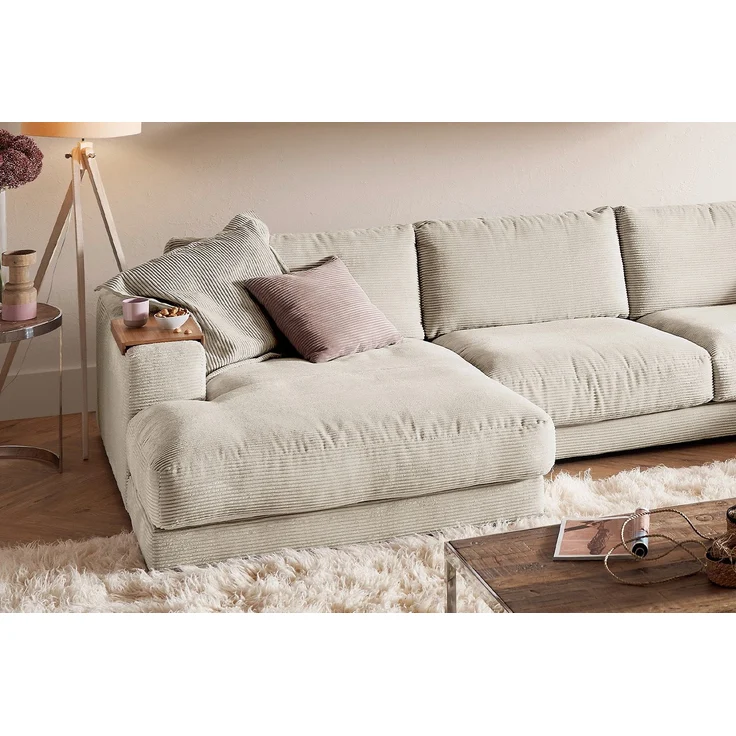 KAWOLA Sofa MADELINE Wohnlandschaft U-Form Cord cremeweiß Longchair links 86 x 224 x 425 cm – Bild 4