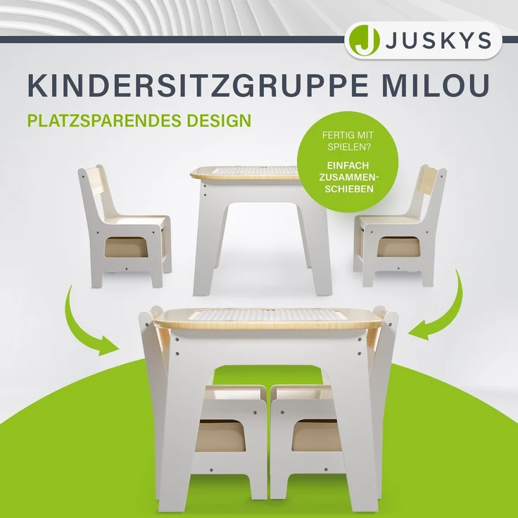 Juskys 'Milou' Kindersitzgruppe mit 2 Stühlen, 1 Tisch & Stauraum, Holz weiß – Bild 2