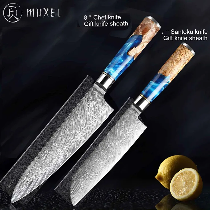 Messer Set Koch and Santoku Messer Die Kochmesser und Santokumesser für den Küchenchef genauso wie für den Hobby Koch