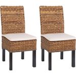 2er-Set Esszimmerstuhl Korbstuhl M69 Stuhl BALI Bananengeflecht ~ dunkel, mit Kissen