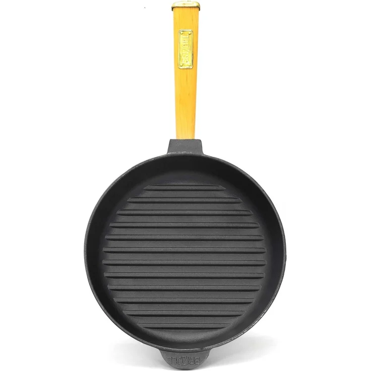 Ø26cm Grillpfanne aus Gusseisen mit Glasdeckel Induktion Holzgriff Bratpfanne Pfanne Feuerpfanne – Bild 2