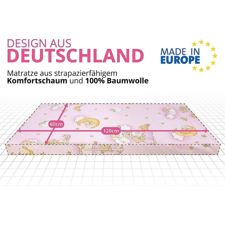 Kindermatratze Babymatratze mit Baumwollbezug, waschbar & rollbar–Allergikergeeignet, Best for Kids, 6 cm hoch, (Set), 60x120 cm, Bezug aus Baumwolle, Hergestellt in der EU – Bild 3