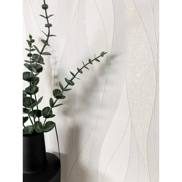 Newroom Vliestapete, Weiß Tapete Streifen Linien - Glitzertapete Geschwungene Linien Modern Modern Wellen Glitzer für Wohnzimmer Schlafzimmer Küche – Bild 3