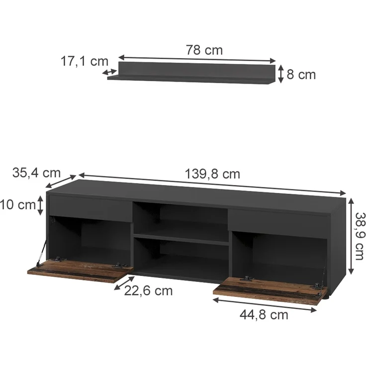 Wohnwand Berno Schwarz/Oldstyle 2 Teile Vicco – Bild 2