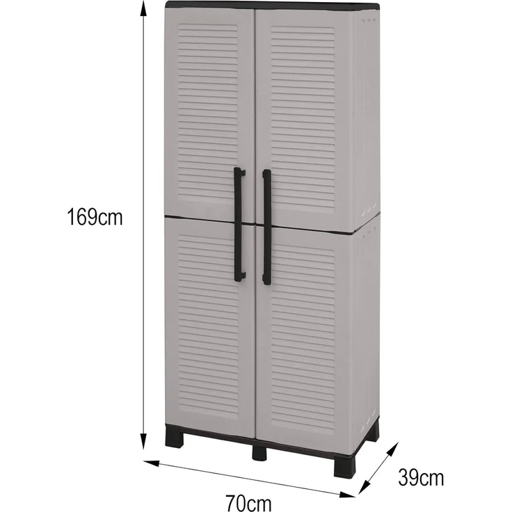 Dmora - Verviers Outdoor-Garderobe, Mehrzweck-Balkonschrank mit 2 Türen, 100 % Made in Italy, 68 x 37 x 169 cm, Hellgrau und Schwarz, gestreifte Oberfläche – Bild 2