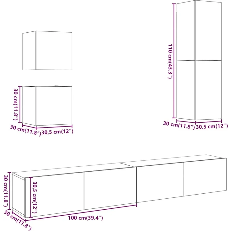 vidaXL 5-tlg. TV-Schrank-Set Wandmontage Altholz-Optik Holzwerkstoff 3328999 – Bild 9