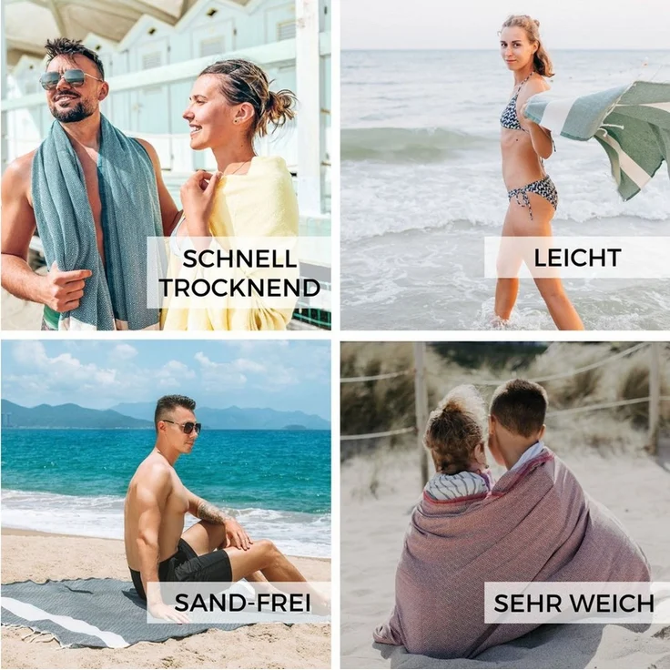 furora HOLIDAY Strandtuch groß 100x200 cm Strand Tuch, aus Baumwolle, Hamamtuch Badetuch, leicht, lang, dünn & kompakt – Bild 2