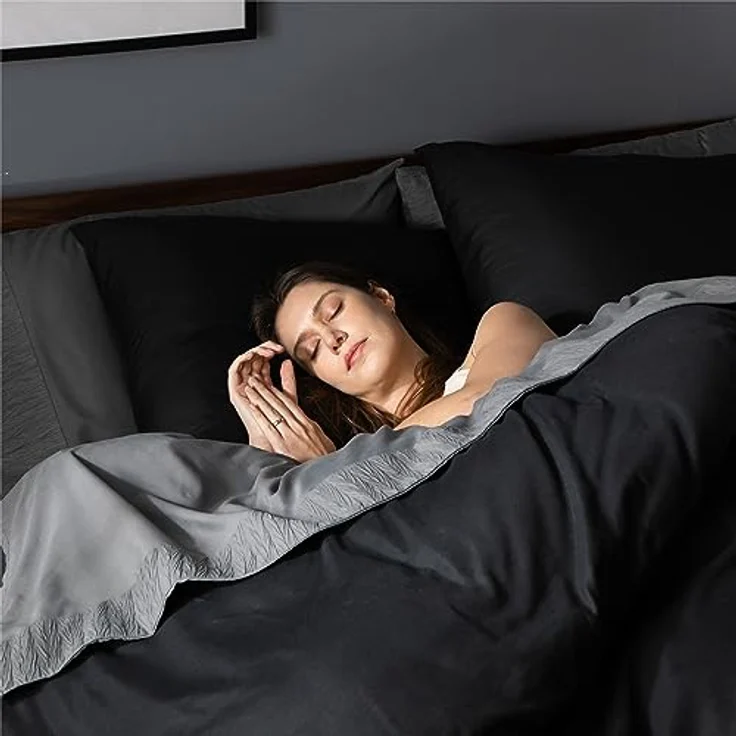 BEDSURE Bettwäsche 135x200 2teilig Schwarz - Bettwäsche Schwarz 1 Bettbezug 135x200 cm + 1 Kissenbezug 80X80 cm, ÖKO-TEX Bettwäsche-Sets Polyester Mikrofaser mit Reißverschluss – Bild 3