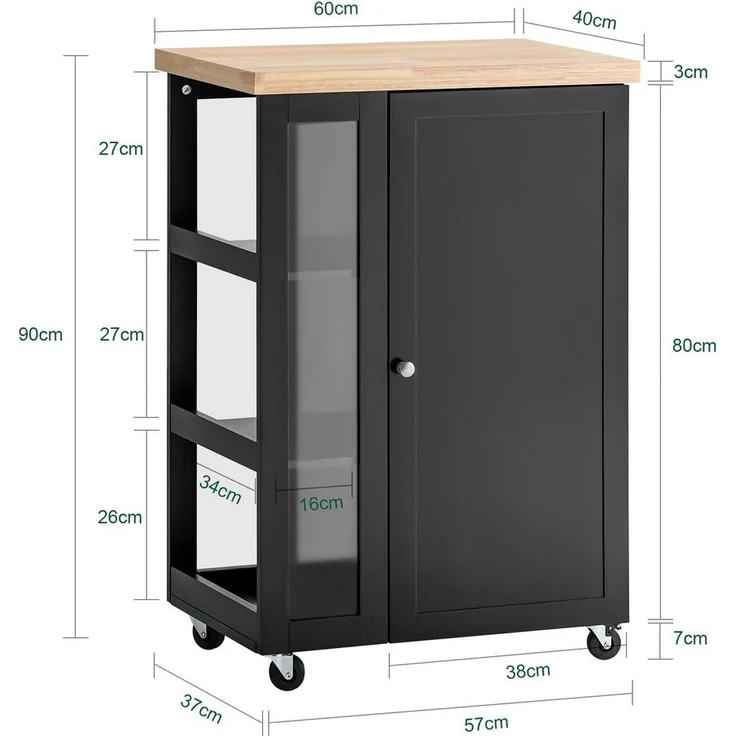 SoBuy FKW75-SCH Kücheninsel, MDF, Lackiert, Schwarz, 60 x 40 x 90 cm – Bild 3