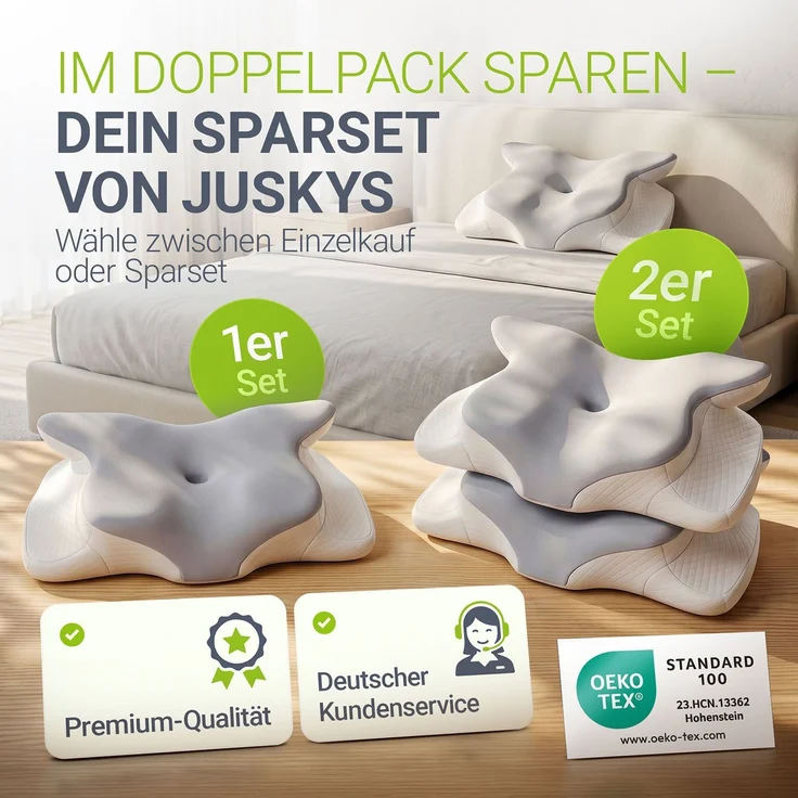 Juskys Nackenkissen 1er Set - Ergonomisches Nackenkissen mit Memory-Foam, atmungsaktivem Bezug - Kissen für den Nacken, gesunder Schlaf - weiß/grau – Bild 7