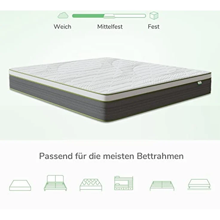 Novilla Matratze 135x190 H2 H3 Federkernmatratze Foam Mittelfeste Taschenfederkern Matratze Taschenfederkern Hybridmatratze Härtegrad Höhe 26cm Weiß – Bild 10