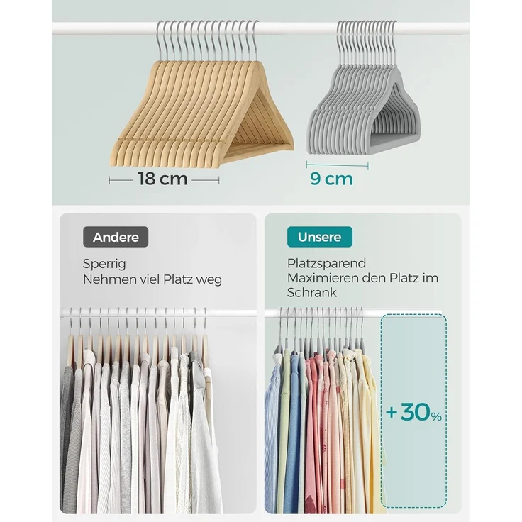 SONGMICS Kinderkleiderbügel, 50er Set Kleiderbügel Kinder, Baby-Kleiderbügel, Bügel Samt, 360° drehbarer Haken in Silber, platzsparend, rutschfest, für Kleiderschrank, Taubengrau CRF027G05 – Bild 4