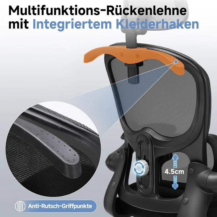 COMHOMA Bürostuhl Ergonomischer Schreibtischstuhl mit 3D Kopf- und Lendenwirbelstütze (Packung), verstellbare Kopfstütze und Armlehnen, Höhenverstellbar – Bild 7
