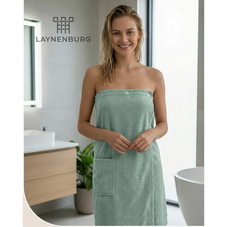Laynenburg Saunatuch Saunakilt Damen aus Baumwolle Frottee - Saunatuch mit Knopfverschluss, pflegeleichtes Saunazubehör mit Knopfverschluss & Gummizug – Bild 2