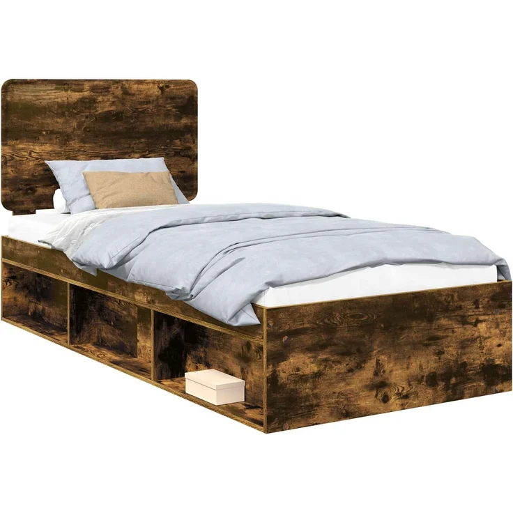 vidaXL Bettrahmen Geräucherte Eiche 90 x 190 cm Massives Kiefernholz 3412546 – Bild 1
