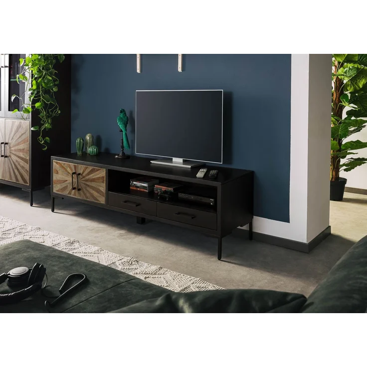 TV-Board Sheesham 178x45x50 schwarz lackiert SUN #106 – Bild 3