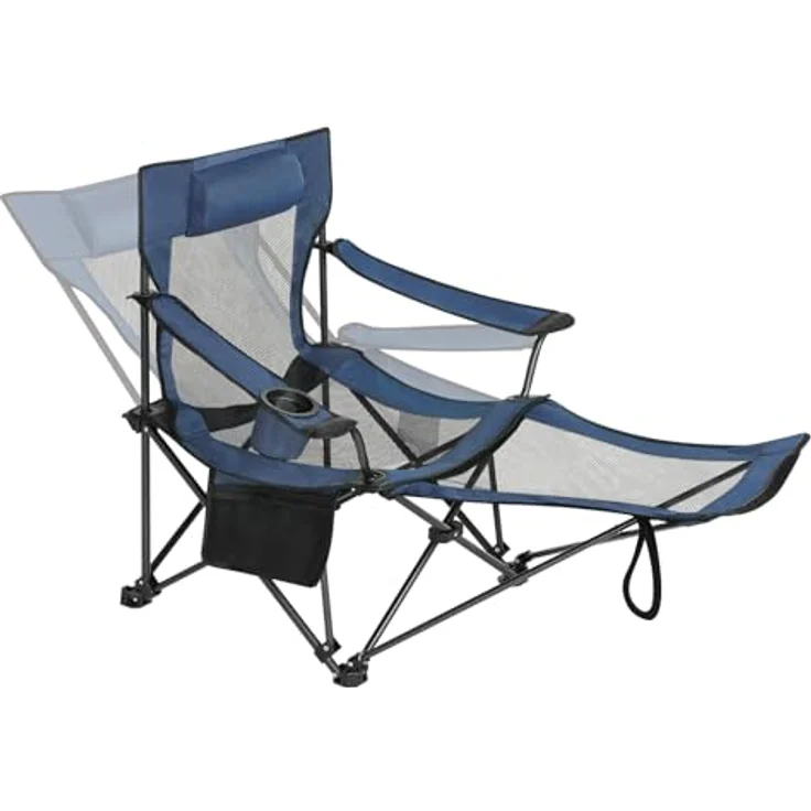 eSituro Campingstuhl klappbar, Angelstuhl faltbar, Klappstuhl mit Abnehmbarer Fußablage Getränkehalter Tragetasche, Strandstuhl mit Verstellbarer Rückenlehne, Campingliege Blau – Bild 2