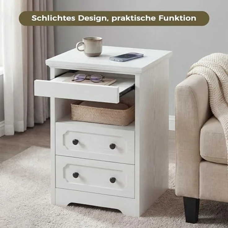 IRONCK Nachttisch 2er Set, Moderne Nachtkonsole mit 2 Schubladen, Offenem Fach, Beistelltisch mit Herausziehbarer Ablage, Holz-Nachttisch für Schlafzimmer, Wohnzimmer, Weiß – Bild 5