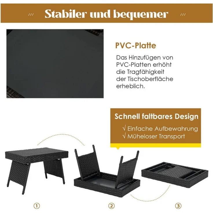 COSTWAY Gartentisch Rattantisch Beistelltisch, klappbar 60x40x40 cm – Bild 3