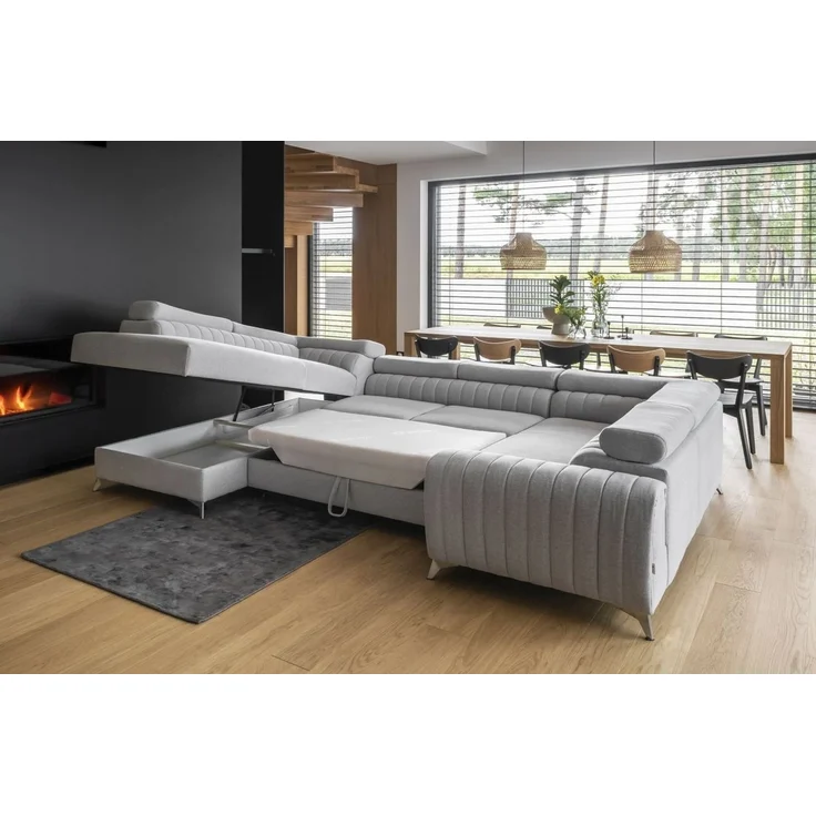 Lukas Möbel Wohnlandschaft Wohnlandschaft Linus mit Schlaffunktion Bettkasten XXL-Sofa in U-Form, mit verstellbaren Kopfstützen – Bild 3