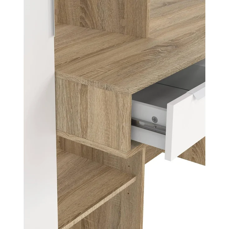 Dmora - Multifunktionsschreibtisch mit Bücherregal, Schublade und Tür, Farbe Weiß und Eiche, 162 x 155 x 60 cm – Bild 5
