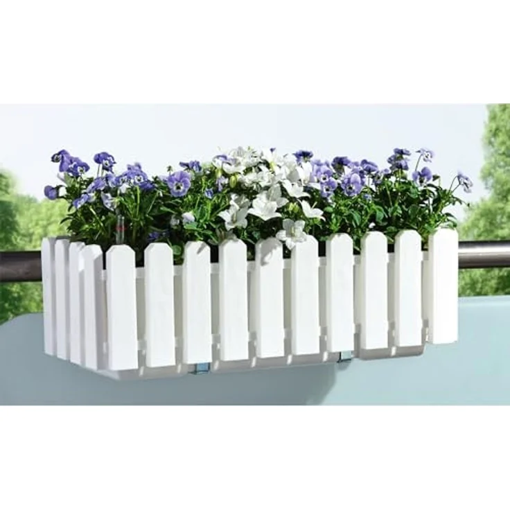 HTI-Living Blumenkasten Blumenkasten mit Wasserspeicher Nessa 50 cm Weiß (Stück, 1 St, 1 Blumenkasten), inklusive Wasserstandsanzeige und Balkonhalterung – Bild 2