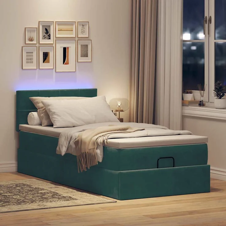 vidaXL Ottomane Bett mit Matratze & LEDs Dunkelgrün 90x200 cm Samt 3312599 – Bild 3