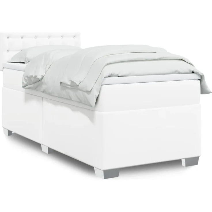 vidaXL Boxspringbett mit Matratze Weiß 100x200 cm Kunstleder 3288409 – Bild 1