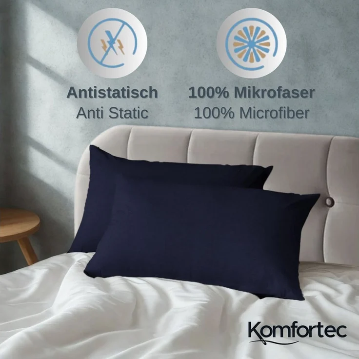 Komfortec Premium Bettwäsche 135x200 mit 1 Kissenbezug 40x80 cm Set aus Gebürstetes Mikrofaser - DunkelBlau – Bild 3